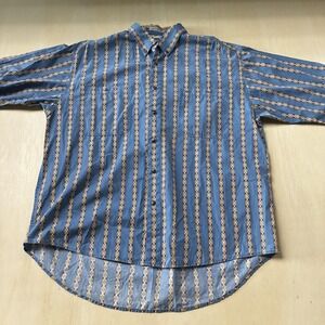 Vintage The Apparel Zone Shirt Mens XL Blue Striped Short Sleeve Button Up